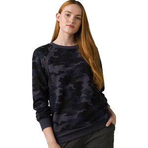 PRANA Womens Cozy Up Sweatshirt XS Black Blue Nautical Camo Crewneck NWT